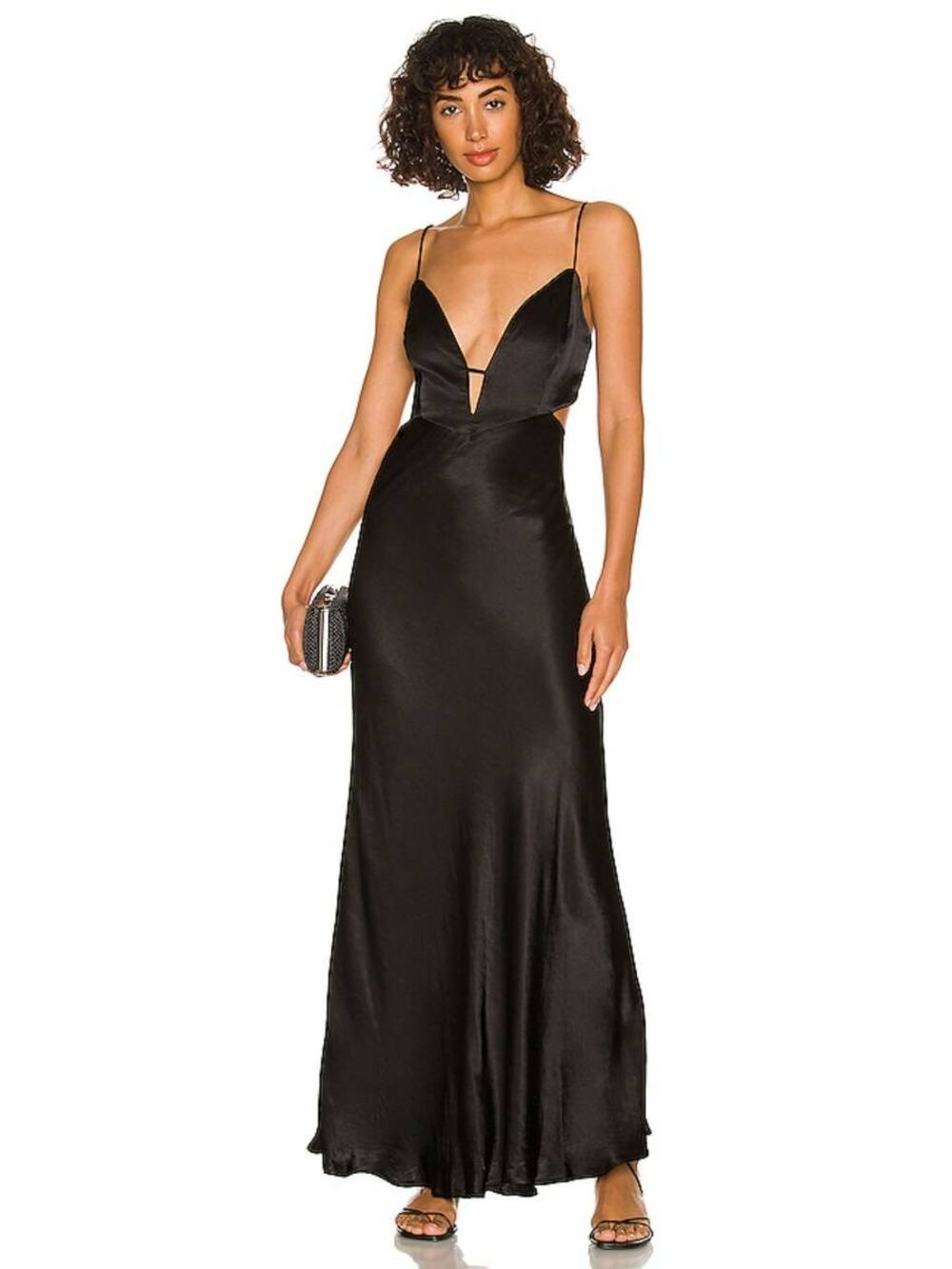 NWT Bardot Karlotta Cutout Satin Slip Dress in Black - Sz L (Revolve) MSRP $129